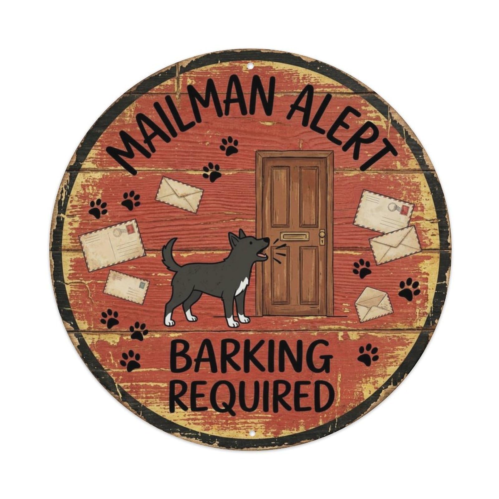 Fqcyn Style Dog Mailman Alert Round Wall Hanging Metal Tin Sign Plaque Wall Decor For Cafe, Club Bar, Office, Home Garden Round Metal Poster 8X8inch