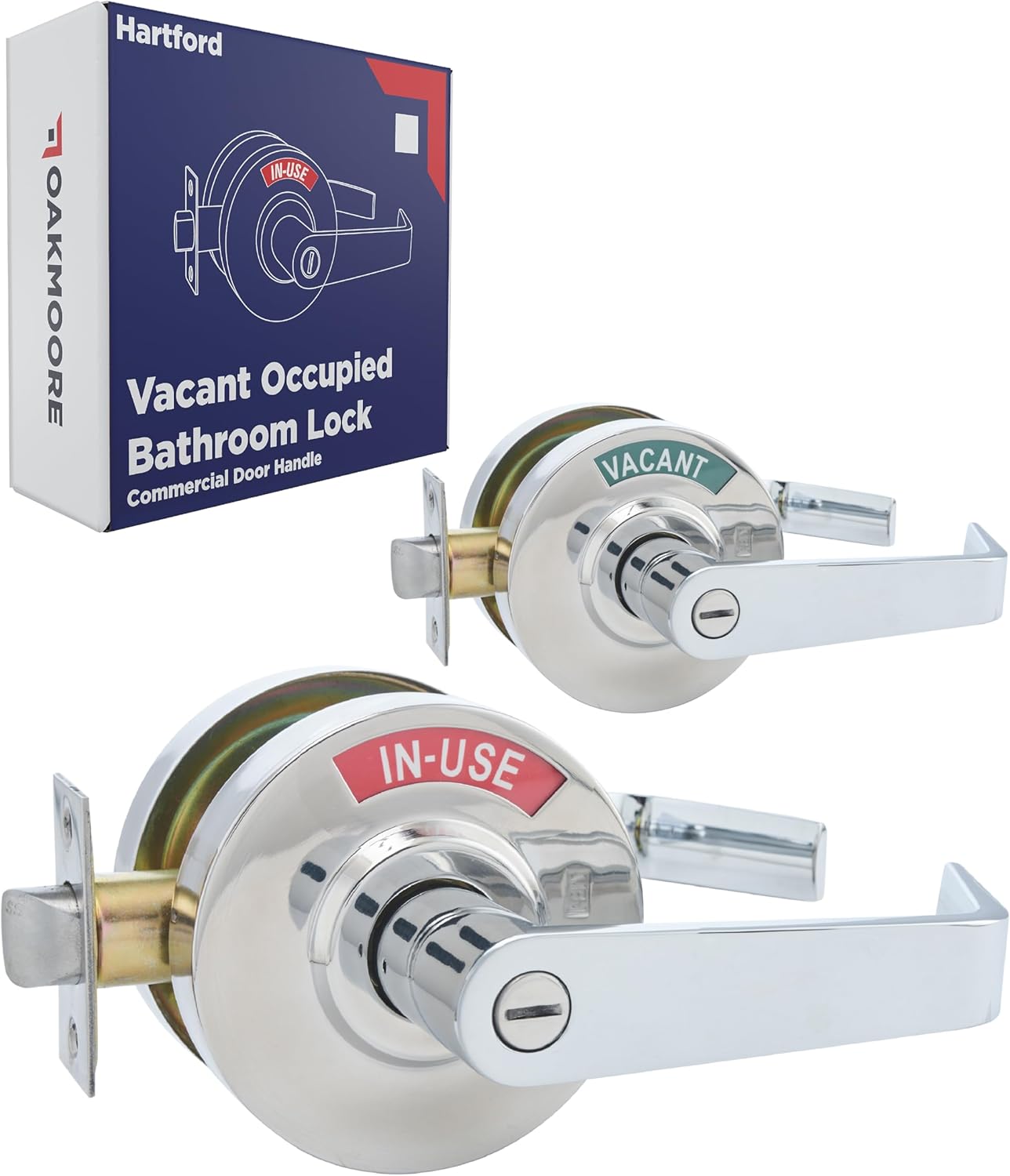 Commercial Door Handle Bathroom Door Lock in Chrome | Vacant Occupied Bathroom Lock | Commercial Door Lock for Public Bathroom & Restrooms in Industrial Buildings