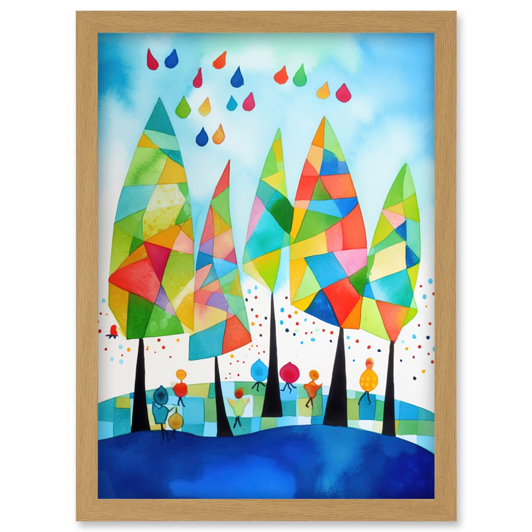 Artery8 Abstract Autumn Trees Folk Art Artwork Framed Wall Art Print A4