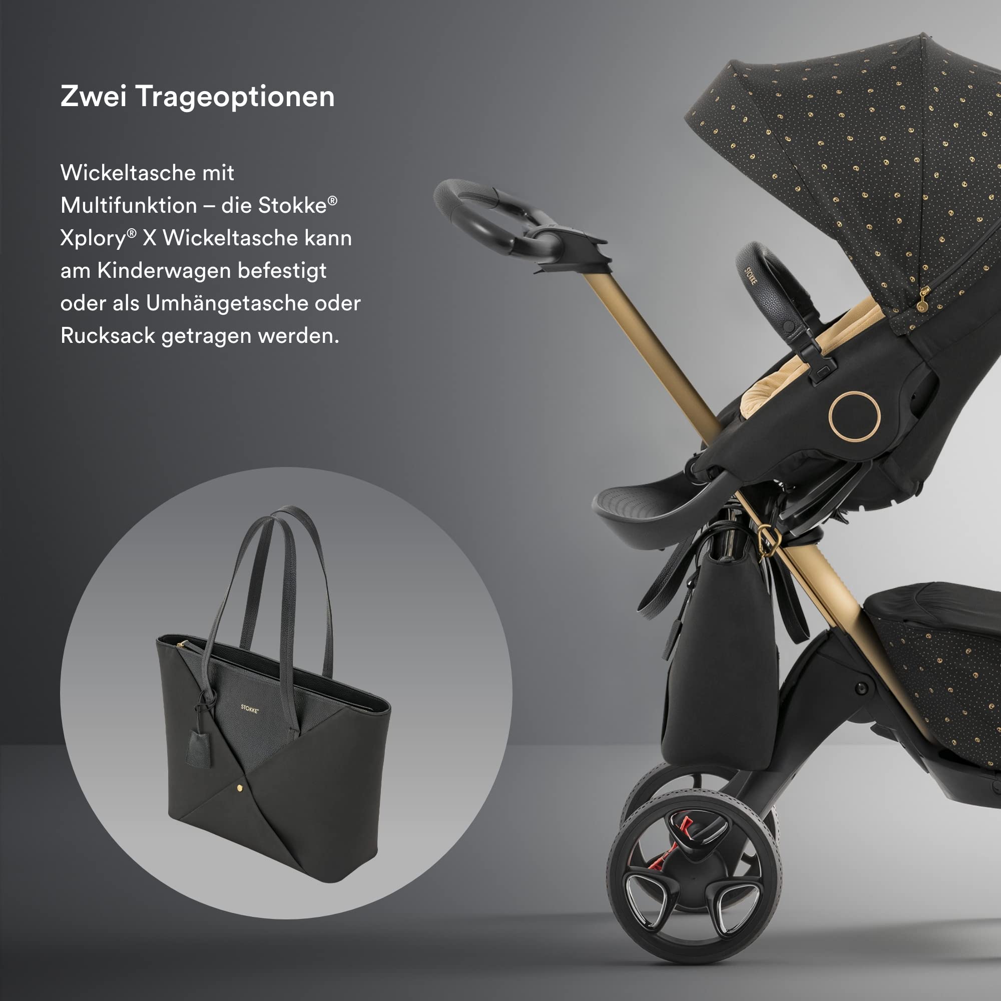 Stokke Xplory X Wickeltasche – Trageoption als Schultertasche oder Rucksack – Inklusive faltbarer Wickelunterlage & Beuteltasche – UPF 50+, wasserabweisend, leicht zu reinigen