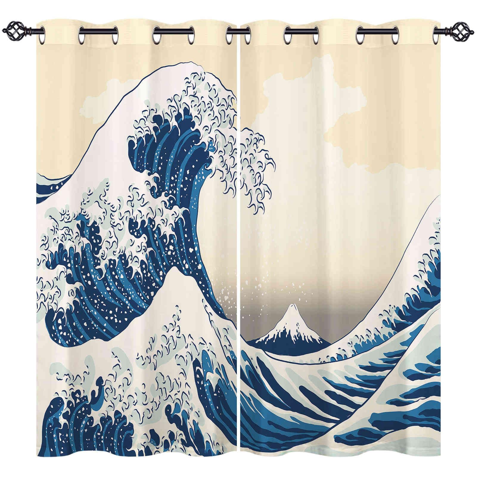 ANHOPE Japanese Wave Blackout Eyelet Curtains 2 Panels W 42" x L 63"