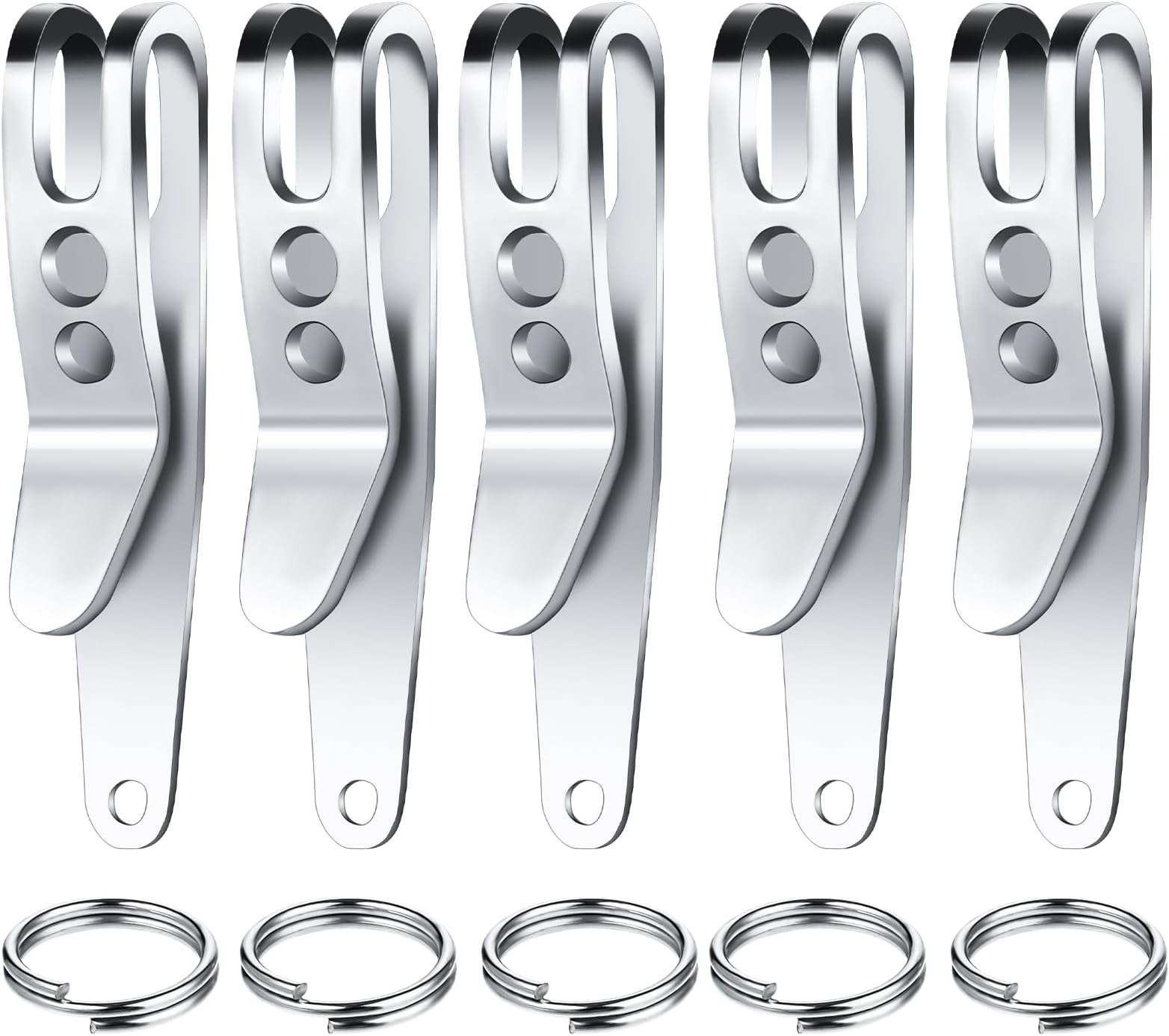Molain 5Pcs Pocket Bag Suspension Clip With Keychain, Stainless Steel Waist Belt Hanging Clip Key Buckles, Silver