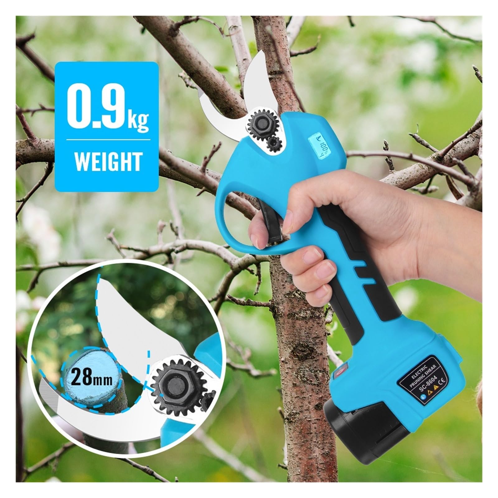 Tijeras de podar eléctricas con pantalla de potencia, 16,8 V, con 2 baterías, cortador eléctrico de ramas de frutas for árboles frutales de 35mm,Serie profesional