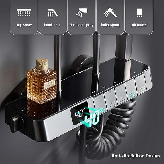 Thermostatic Shower System,Digital Display Shower Faucet Set Piano Keys