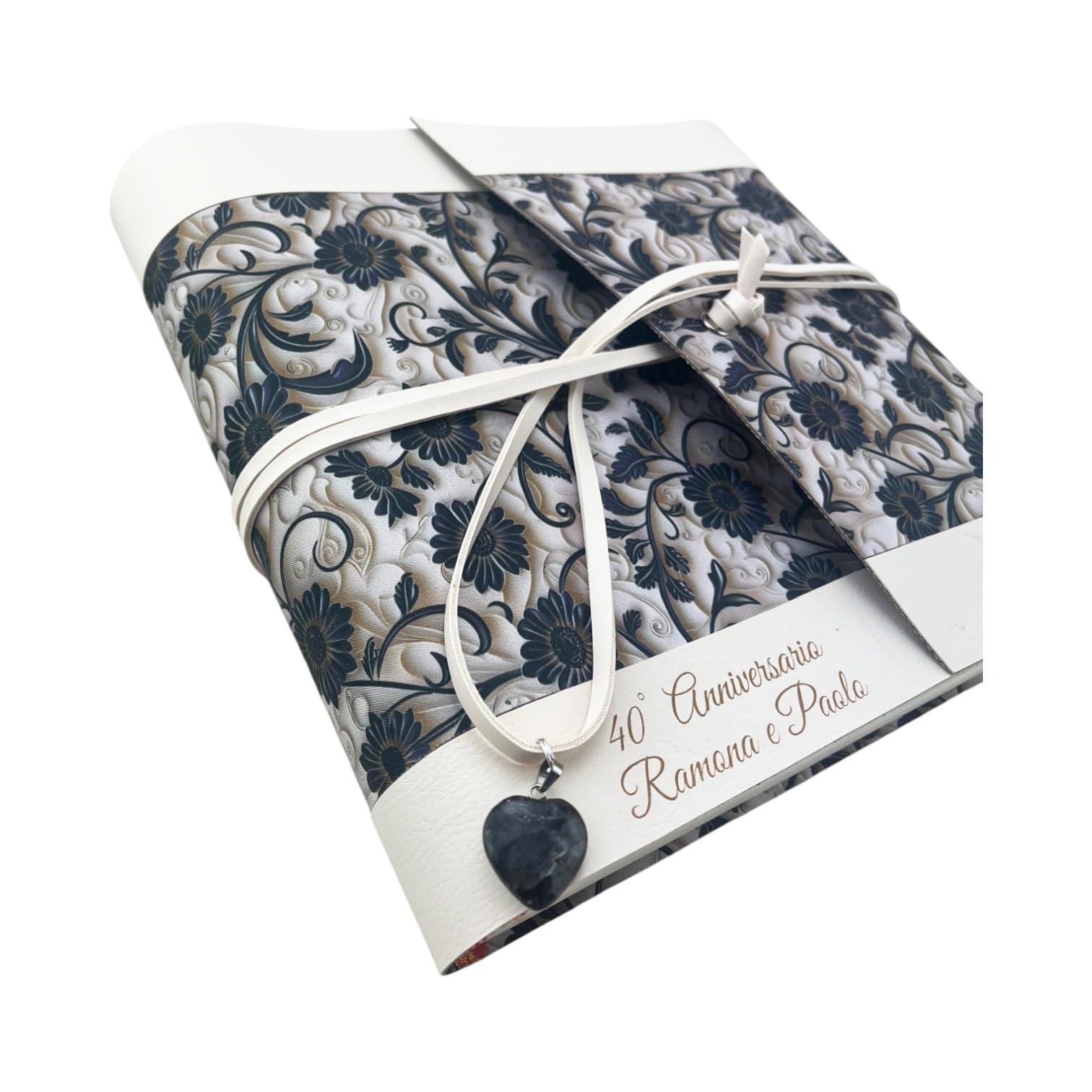 Album fotografico-Double Garden-in tessuto stamp.3D anche all'interno,con fasce in ecopelle LUX personalizzabile.Classico velina Matrimonio Regalo Wedding Anniversario Nozze Argento Oro Laurea Mamma