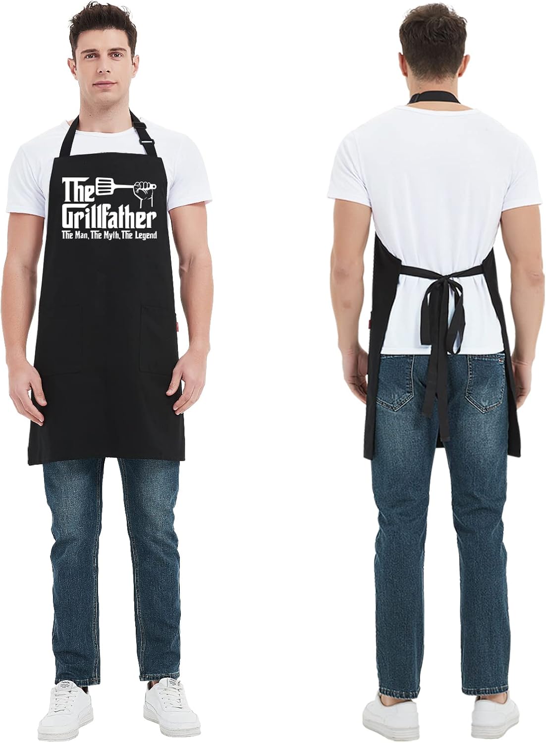 Kaidouma Grill Apron BBQ Aprons for Men Dad - The Grillfather - Funny Chef Cooking Grilling Apron with 2 Pockets - Birthday Father's Day Christmas Gifts for Dad - Image 4
