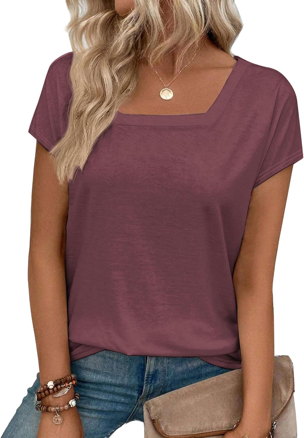 Womens Square Neck T Shirts Short Sleeve Summer Tops Casual Basic Tee Shirt 2025 Trendy Fashion Clothes