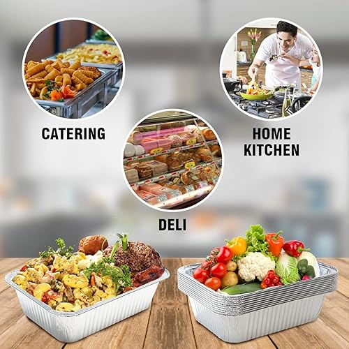 Miniatura 4 de Diplastible Sartenes de aluminio desechables oblongos con tapas, paquete de 100 unidades, sartén de 8.5 x 6 x 2.5 pulgadas, 5 libras con cubiertas