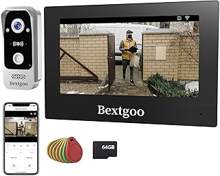 Bextgoo Türsprechanlage mit Türöffner, 2K Video Türklingel mit Kamera WLAN mit 7" Farb-Touchscreen, App, IC Card Unlock, 64GB Speicherkarte, 170°-Ansicht, AI Bewegungserkennung, IP66, 2 Draht