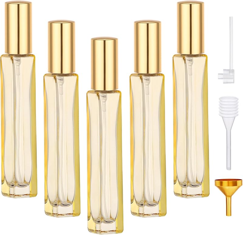 Segbeauty Frascos Atomizadores de Perfume em Vidro Amarelo, 10 mL, Recarregáveis, Pacote com 5