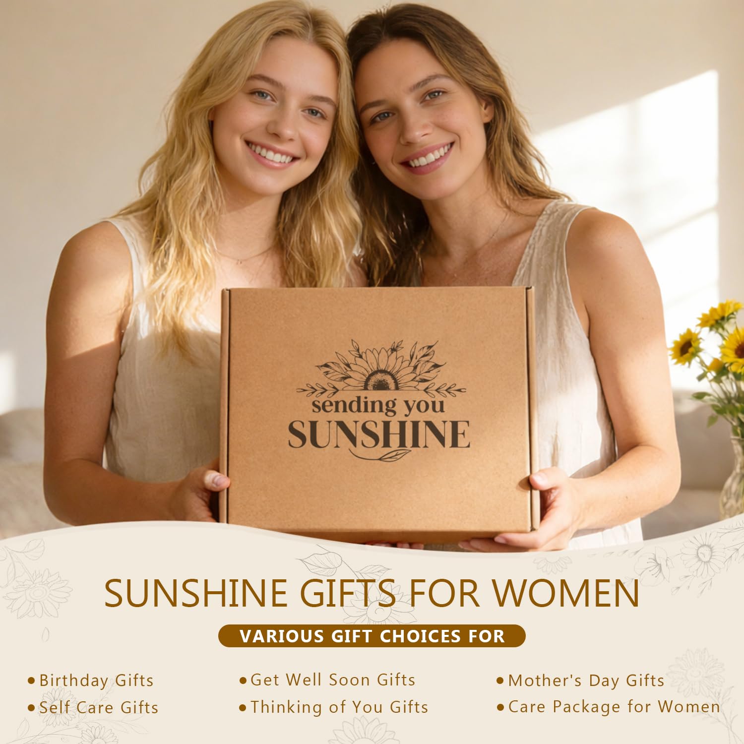 Sunshine Gifts for Women - Hello Sunshine Gift Sunflower Box for Women Best Friends - Thinking of You Self Care Get Well Soon Gift Baskets for Woman -Care Package Birthday Gift Boxes for Female, Mom