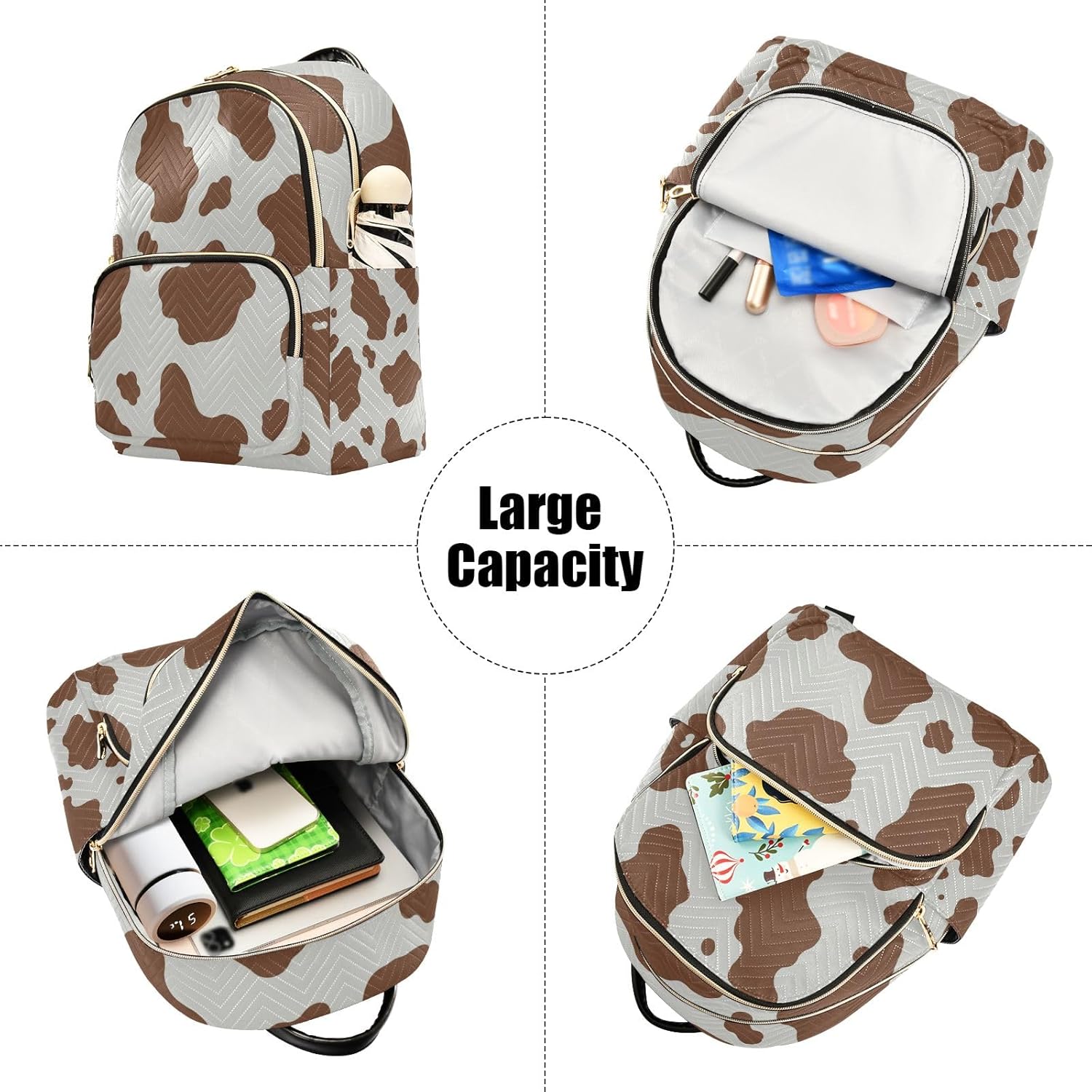 Brown Cow Print Animal Mini Backpack Purse for Women Fashion Daypack Lightweight Travel Bag - Image 5