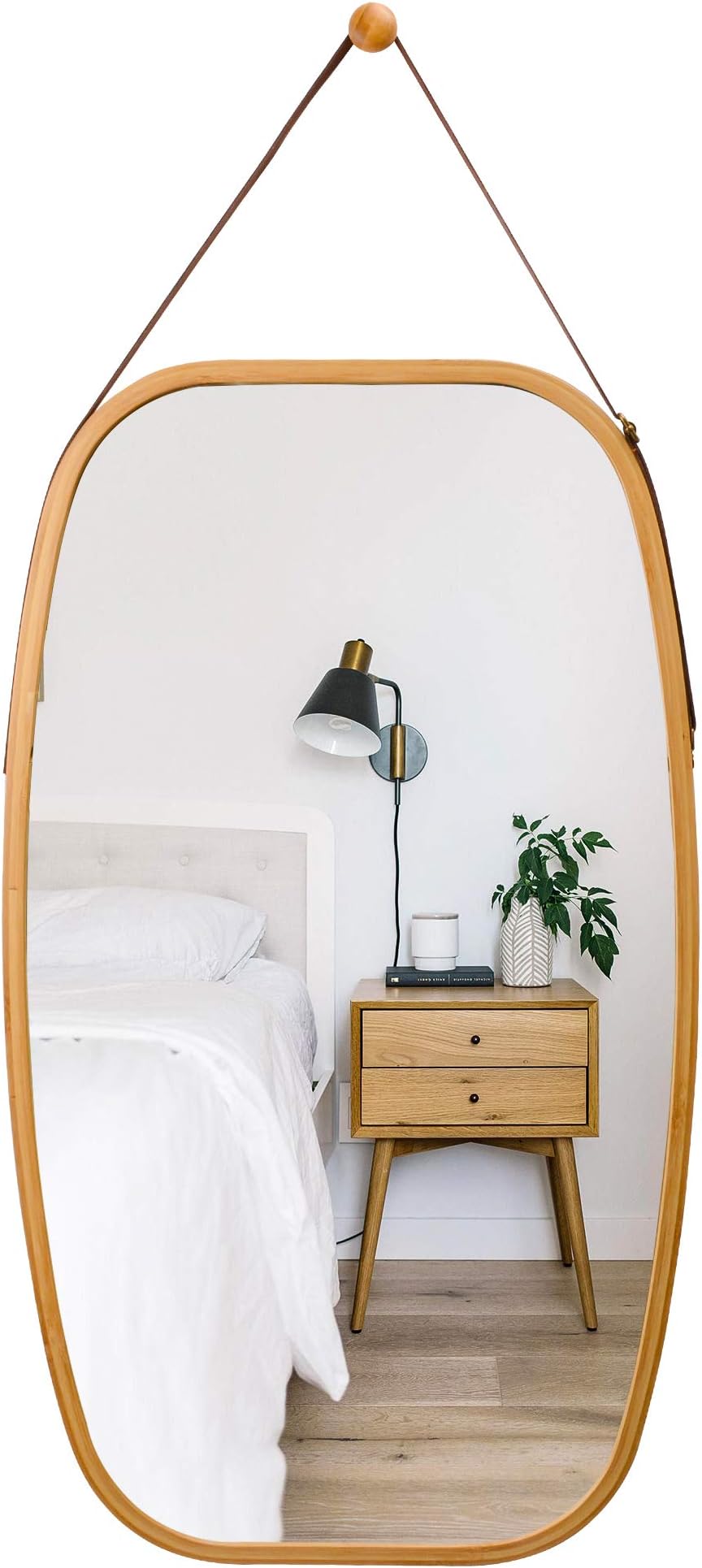 Bathroom Mirror Full Length Mirror - Wall Mount Bamboo Frame Adjustable Hanging Strap Home Décor Dressing Hall Fitting Room 29.13 x 16.93 x 0.59 Inches