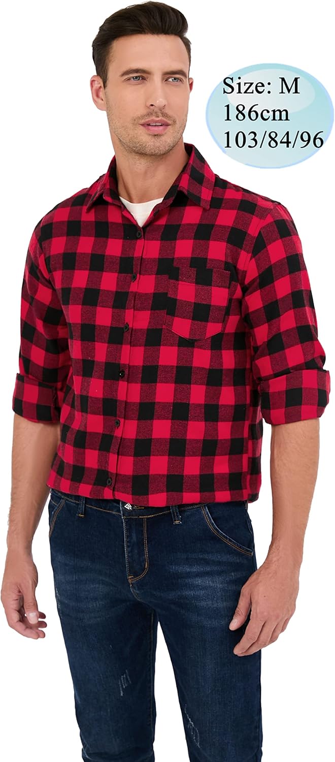 Men's Long Sleeve Cotton Plaid Shirts Button Down Blouse - Image 4