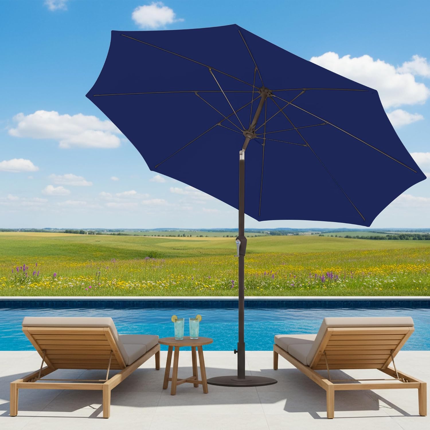 11FT Patio Umbrella, Outdoor Umbrella with with 8 Sturdy Fiberglass Ribs,Market Table Umbrella with Push Button Tilt and Crank,Suit for Backyard,Garden,Pool,Deck(Navy)