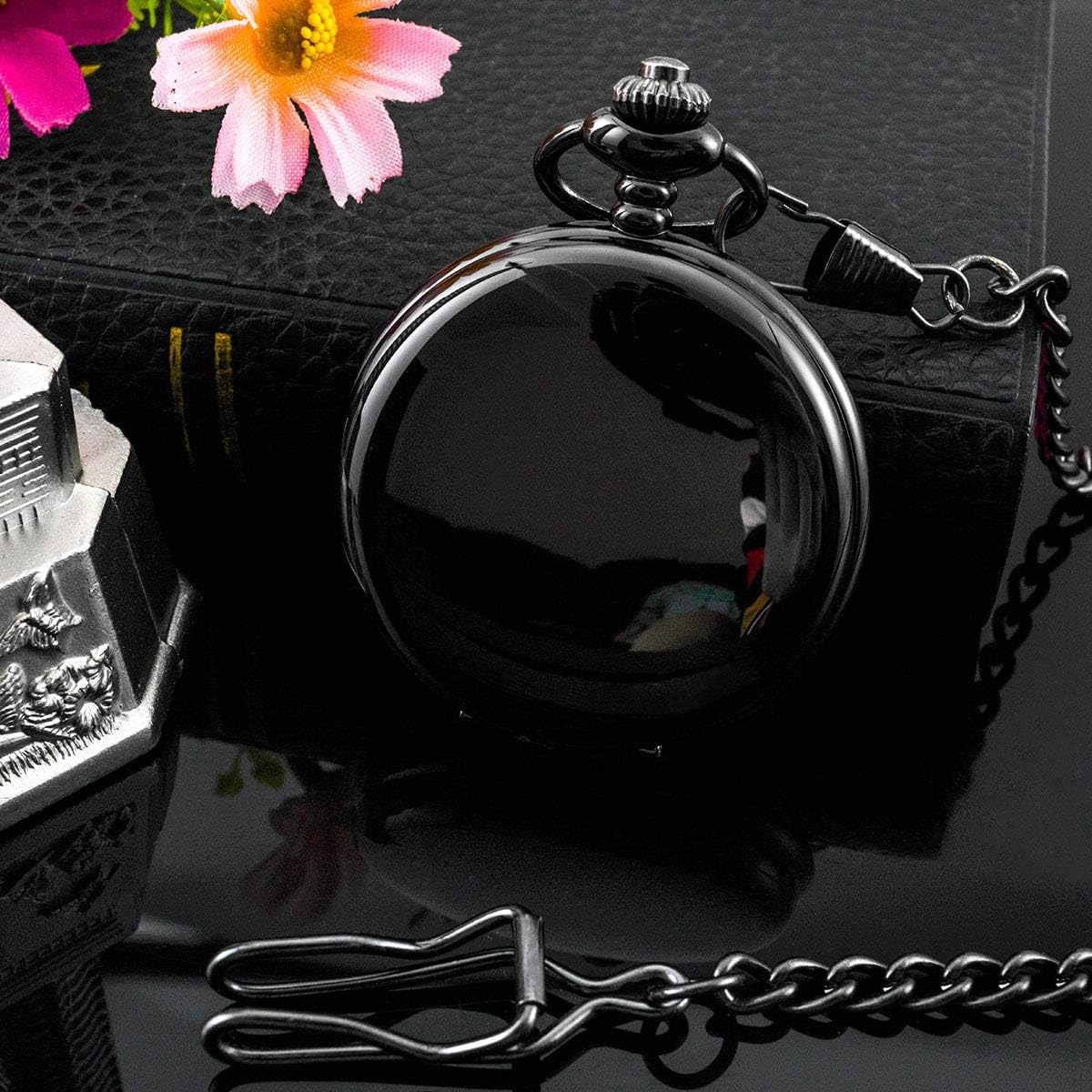 BOSHIYA Smooth Quartz Pocket Watches for Men Classic Arabic Digital Luminous Dial & Day Date Pocket Watch with Chain Christmas Graduation Birthday Gifts