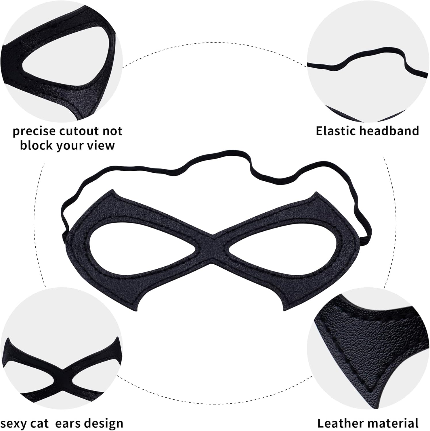 2PCS Cat Woman Masks, Black Cat Eye Mask, Leather Masquerade Half Face Mask for Women Halloween Costume Cosplay Accessories Props - Image 3