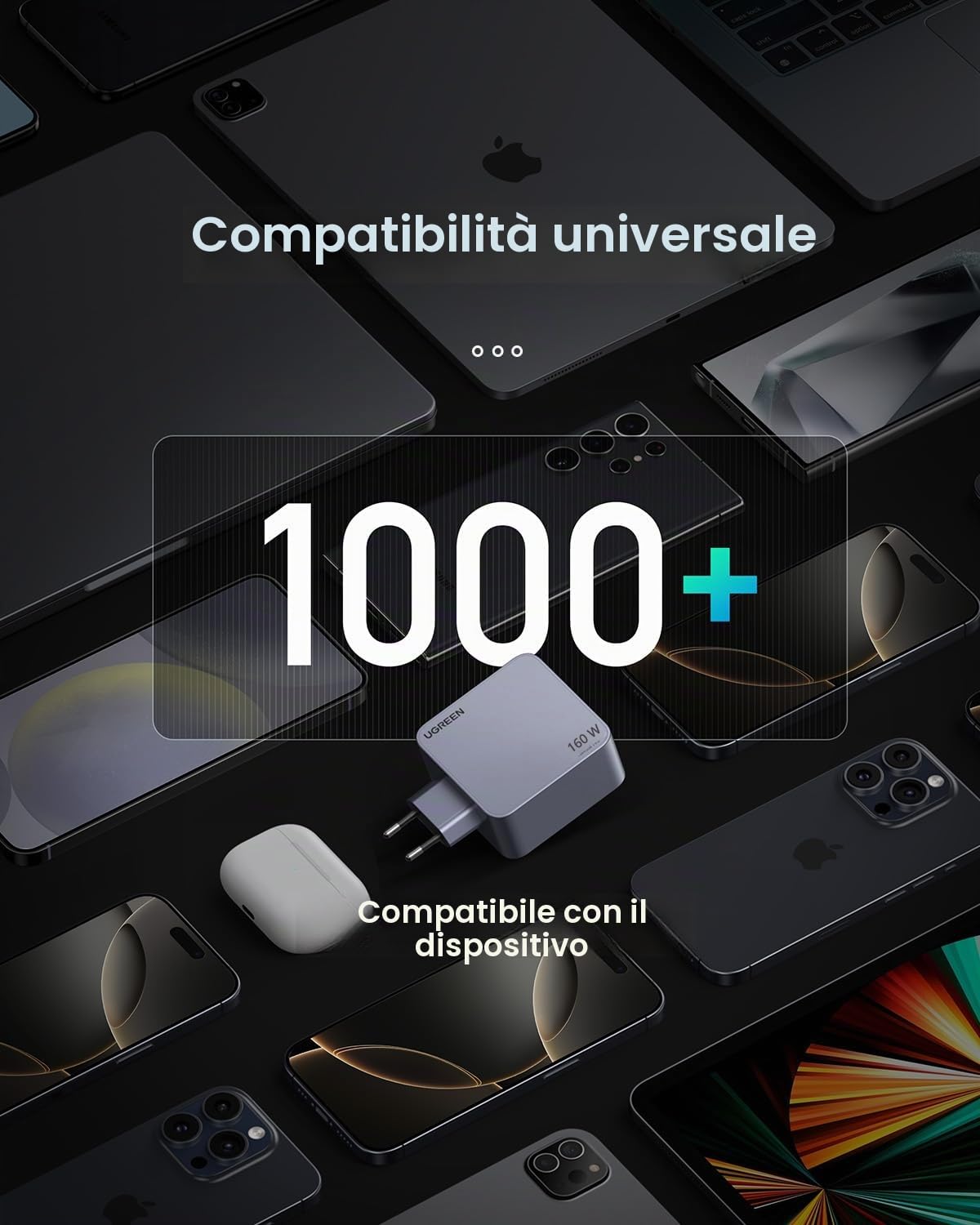 UGREEN Nexode Pro 160W GaN Charger with USB-C Cable Universel Noir, Gris Secteur Charge rapide Intérieure