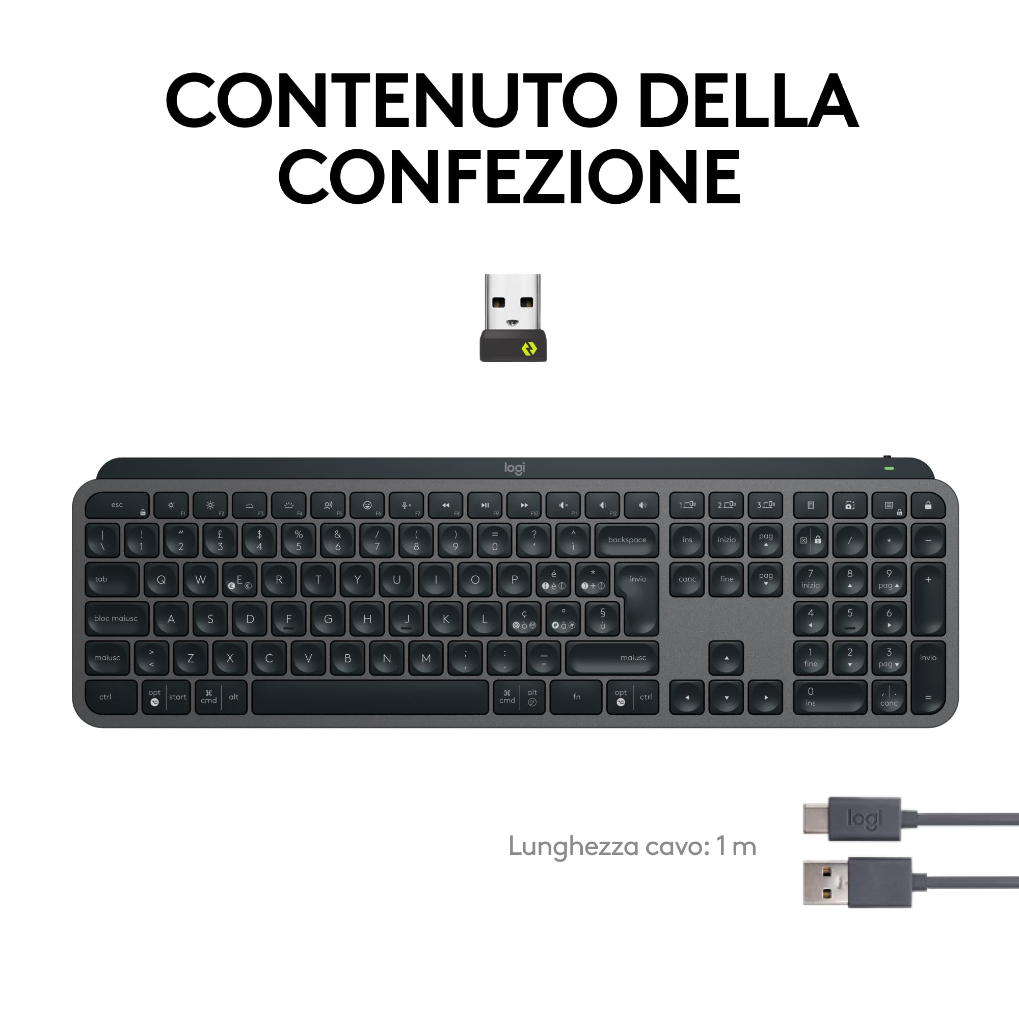 Logitech MX Keys S Tastiera Wireless Bluetooth USB C Ricaricabile Italiano QWERTY Grigio