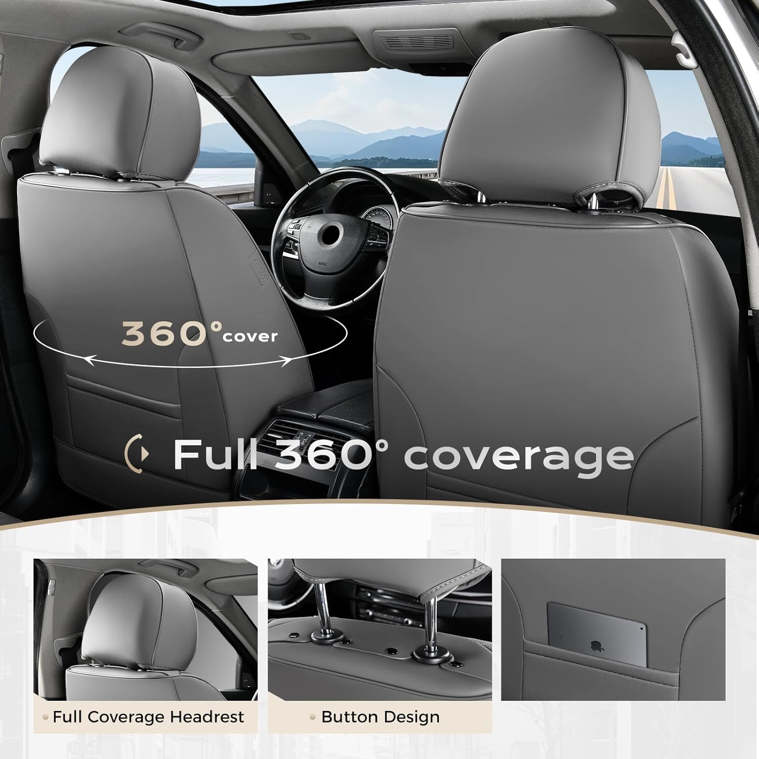 Coverado Car Seat Covers, Front Covers for Cars, Car Seat Cover Front Seats, Car Seat Protector Waterproof, Leather Car Seat Cushion, Universal Interior Covers Seat Protectors for Most Cars