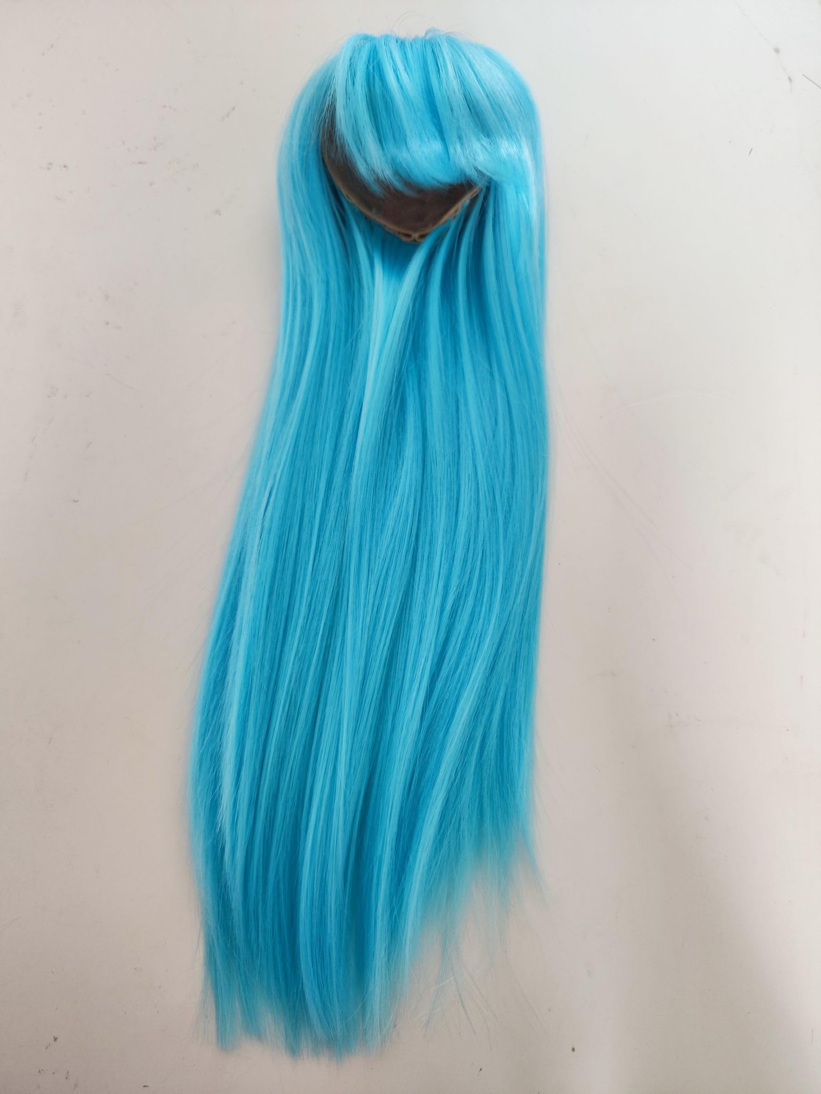 1/3 bjd sd Wig Head Circumference 8-9inch(22-24cm) high Temperature Fiber Diagonal Bangs Long Straight Light Blue Hair