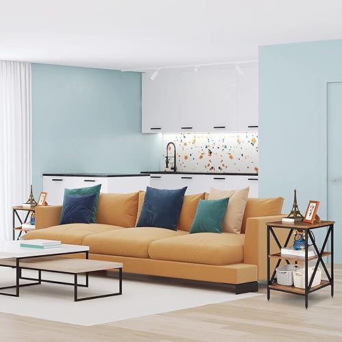 Miniatura 23 de Nouva Juego de 2 mesas auxiliares cuadradas con almacenamiento de 3 niveles, mesas auxiliares pequeñas de 16 x 16 pulgadas, mesas de noche de madera