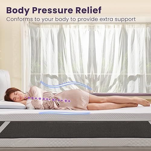 Miniatura 2 de BDEUS Cubrecolchón de espuma viscoelástica de gel de 2 pulgadas, almohadilla ventilada de alta densidad para aliviar la presión, cubrecolchón de