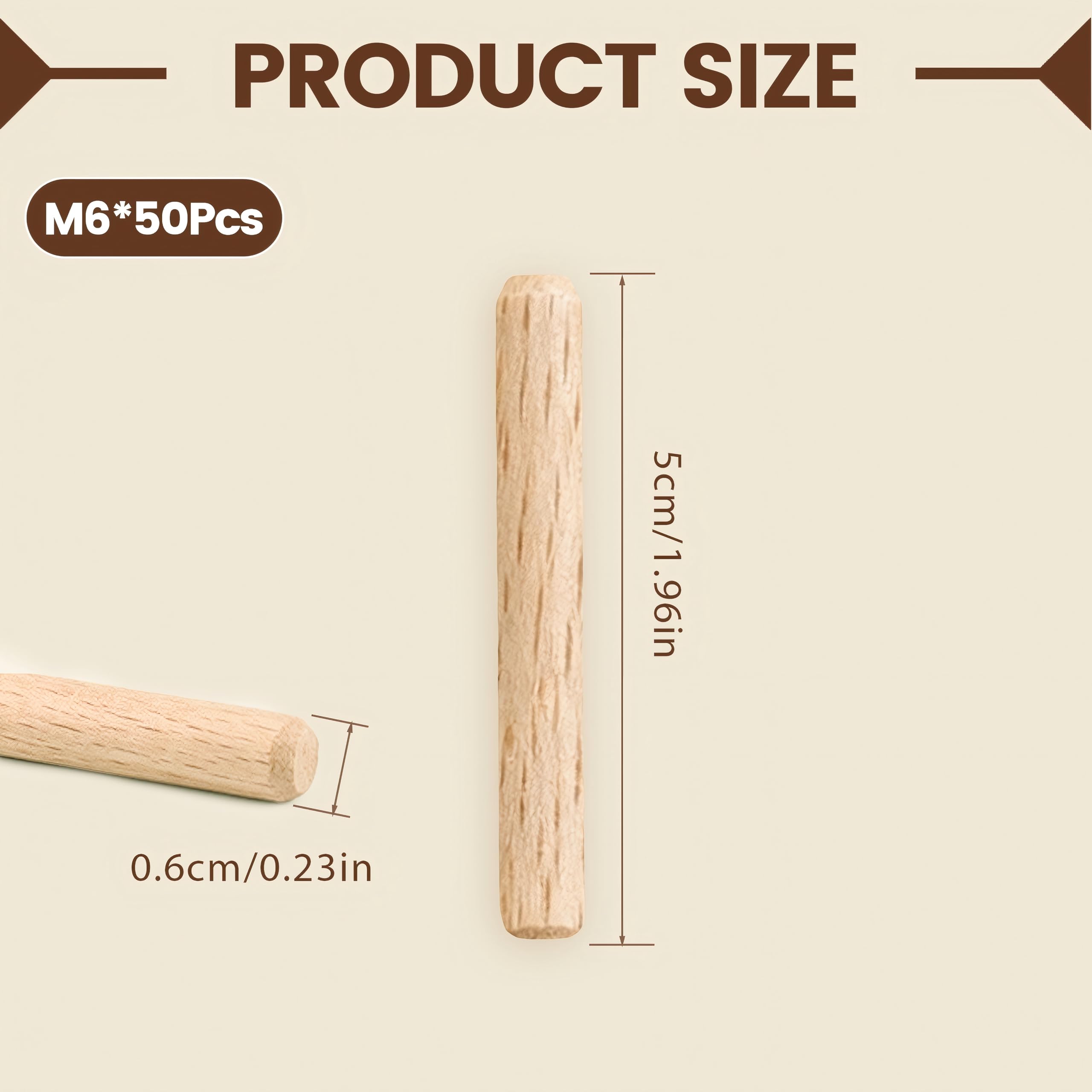 6Mm X 50Mm Drewniane Kołki z Drewna 50 szt. Szuflada do Szafki Okrągłe Drewniane Kołki do Kołków do Kołków Rękodzieła (M6 * 50) (M6 * 50 (50 sztuk))