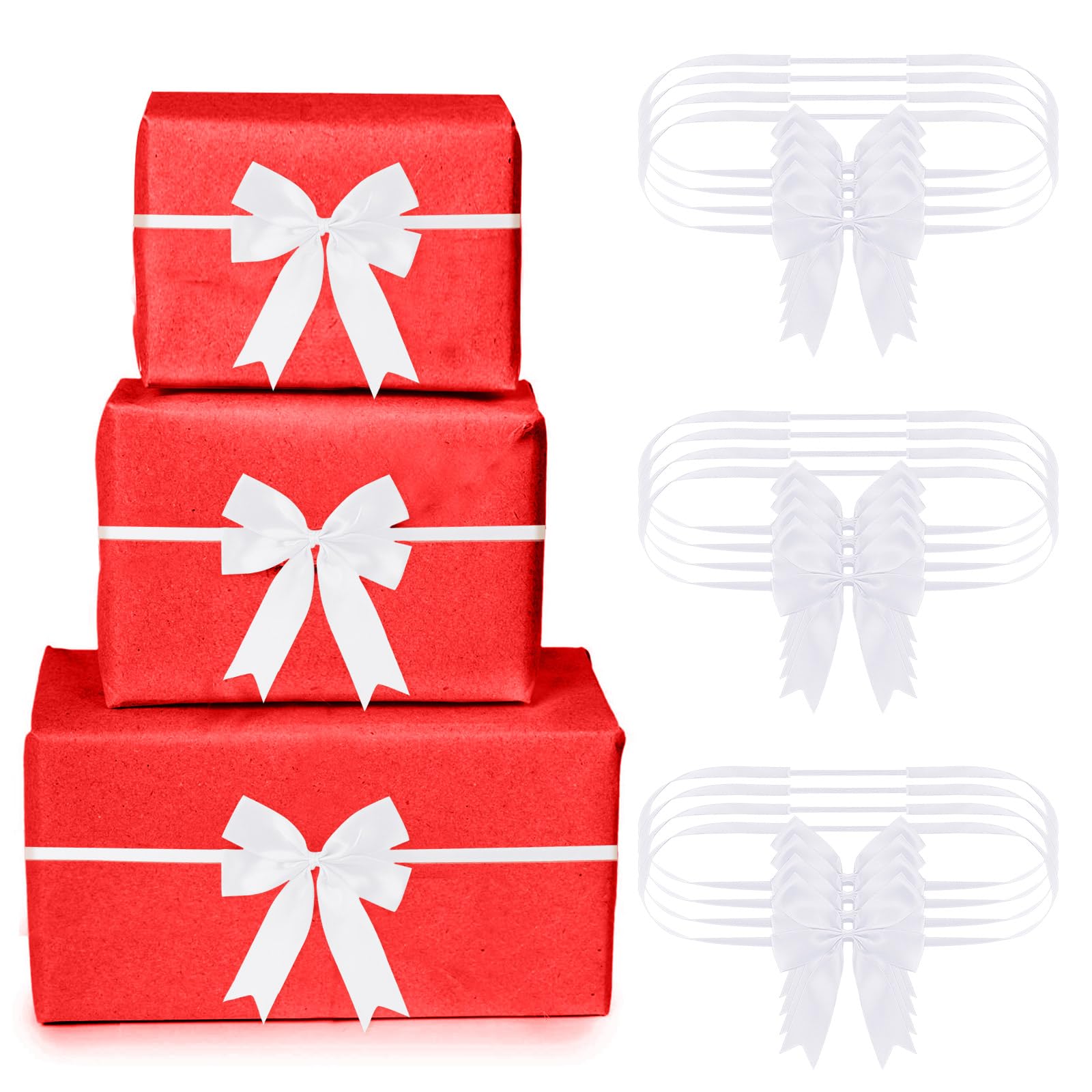 Jetec 24 Pieces Christmas Elastic Bows for Gift Boxes Red Stretch Loops Christmas Elastic Bows for Decoration Gift Wrapping(16-20 Inch,White)