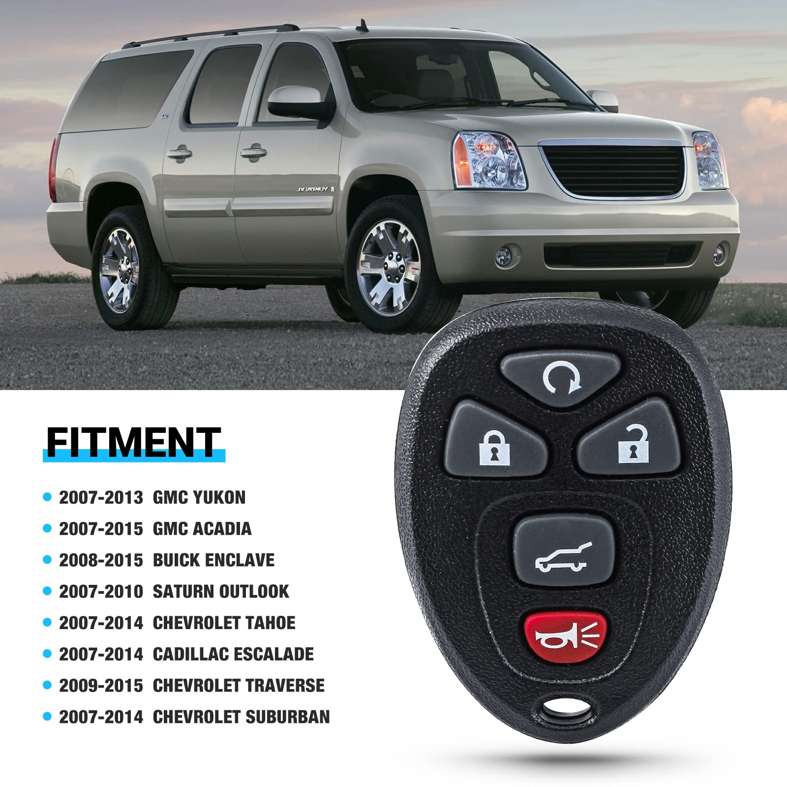 Remote Key Fob Replacement, Keyless Entry Remote Control Fits for Chevy Suburban Tahoe Traverse, Cadillac Escalade SRX, GMC Acadia Yukon, Buick Enclave, OUC60270, OUC60221