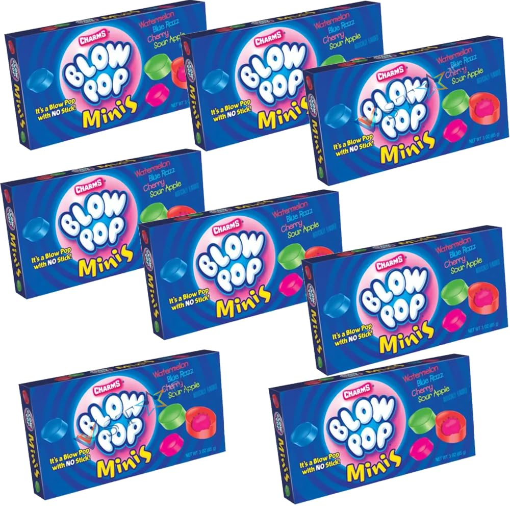 Charms Blow Pop Minis Theatre Box | Fruit flavour hard candy with bubble gum centre Pop 99g (8)