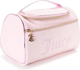 Juicy Couture Pink Hanging Makeup Bag - Velour Rhinestone Cosmetics Organizer Travel Toiletry Duffel 10x6x6"