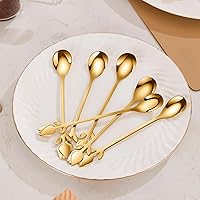 Vista 3 de Gold Tulip/Rose Handle 12-Pcs Mini Coffee Spoons Set - 6" Stainless Steel for Espresso, Tea, Dessert - Ideal for Demitasse & Small Servings Oro