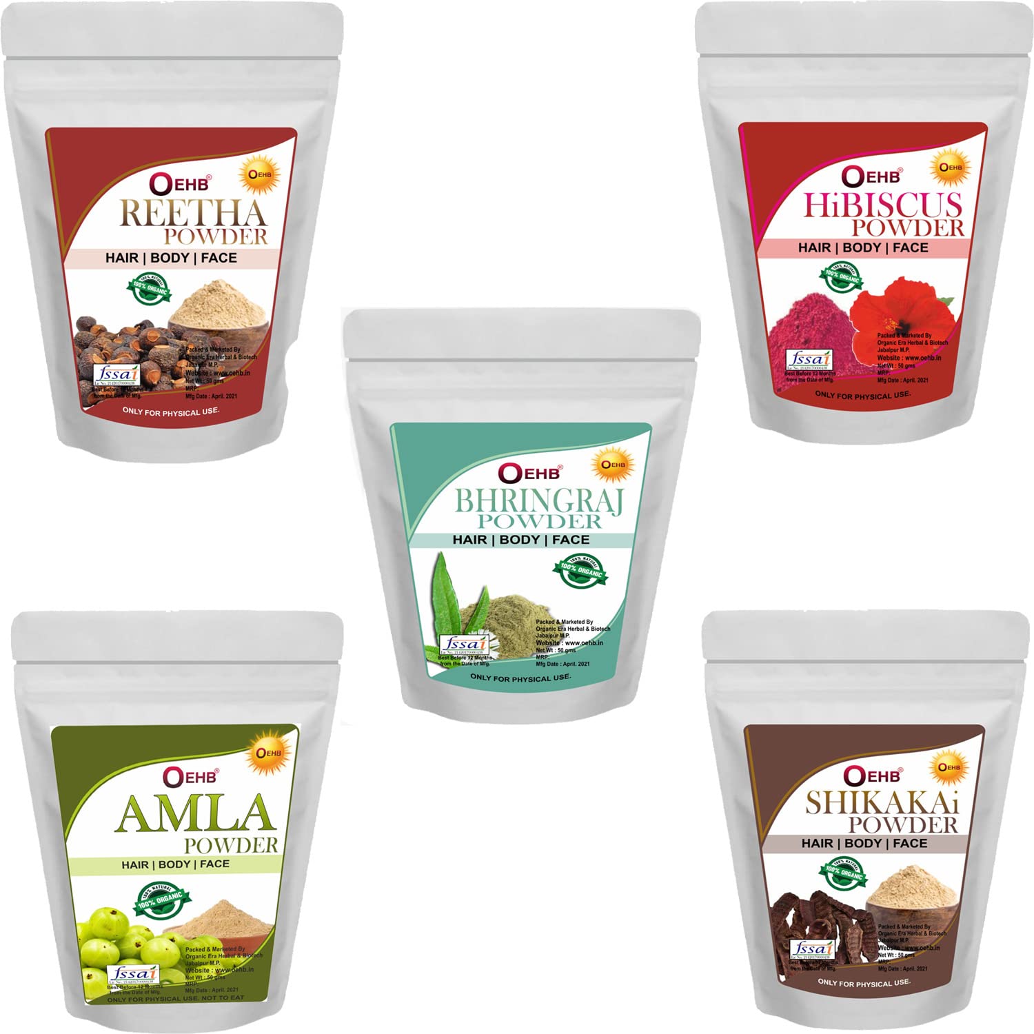 100% Organic 5 in 1 COMBO Amla,Reetha,Hibiscus,Shikakai And Bharingraj Powder (each 50gm)-picture-28