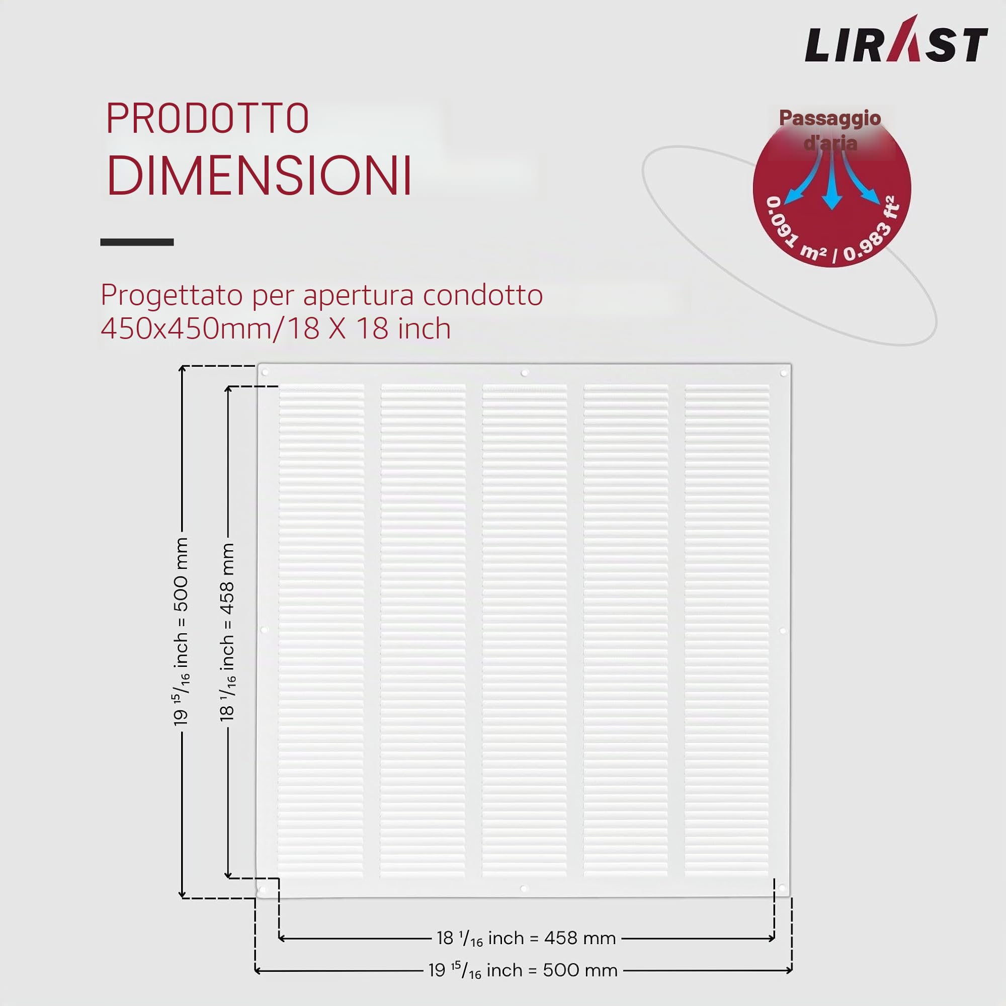 500x500mm Griglie D'Aerazione/Ventilazione in Metallo - Bianca Griglia D'aria con Rete Anti Insetti