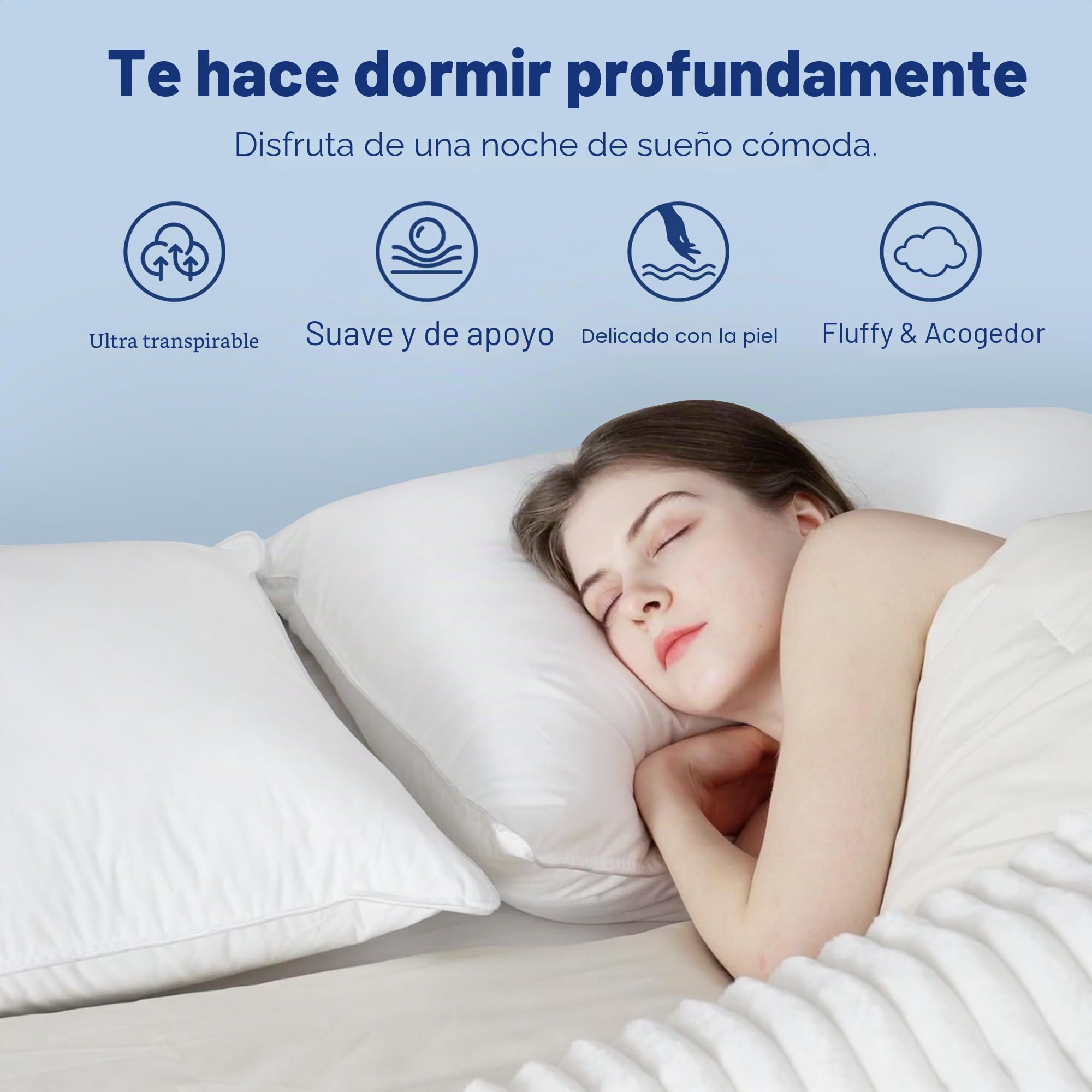 UNIKOME Almohada de Pluma y plumón de Ganso, Juego de 2 Almohadas 50x75cm, Funda de Almohada de Lujo de 100% algodón, Lavable, Oeko-Tex, Blanco (50×75cm)