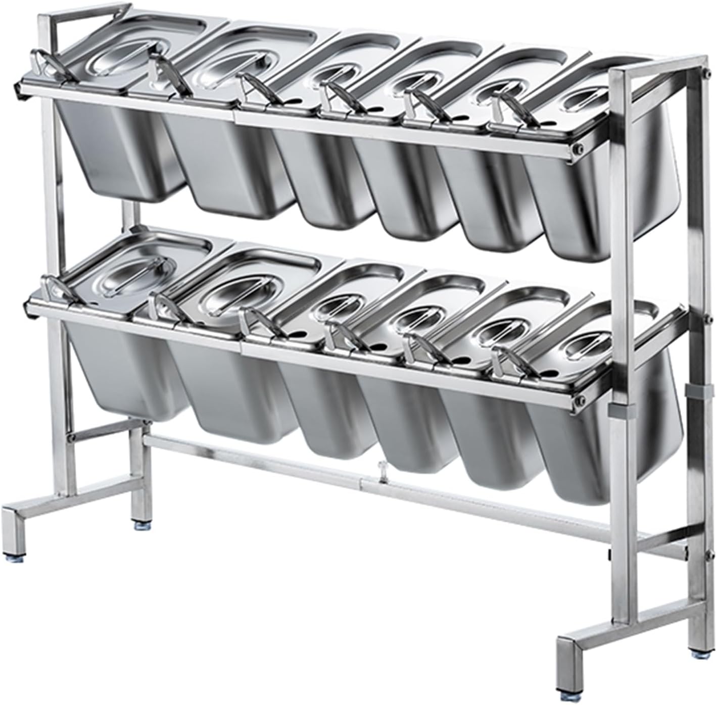 Pizza Topping Station, Side Dish Container Stainless Steel with Lid, Ingredients Food Container Condiment for Restaurants, Hot Pot Shops, Milk Tea Shops(P)