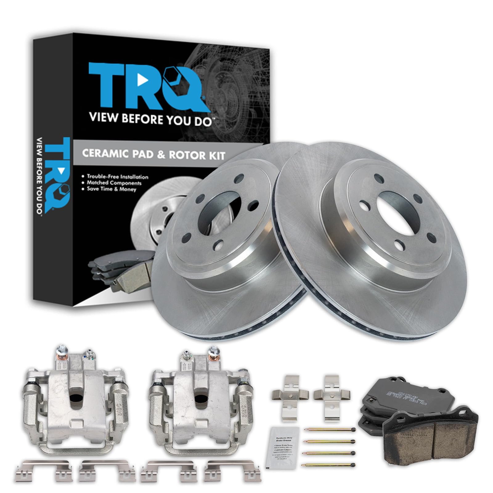TRQ Rear Brake Pad and Rotor Set Ceramic Vented Rotors Calipers