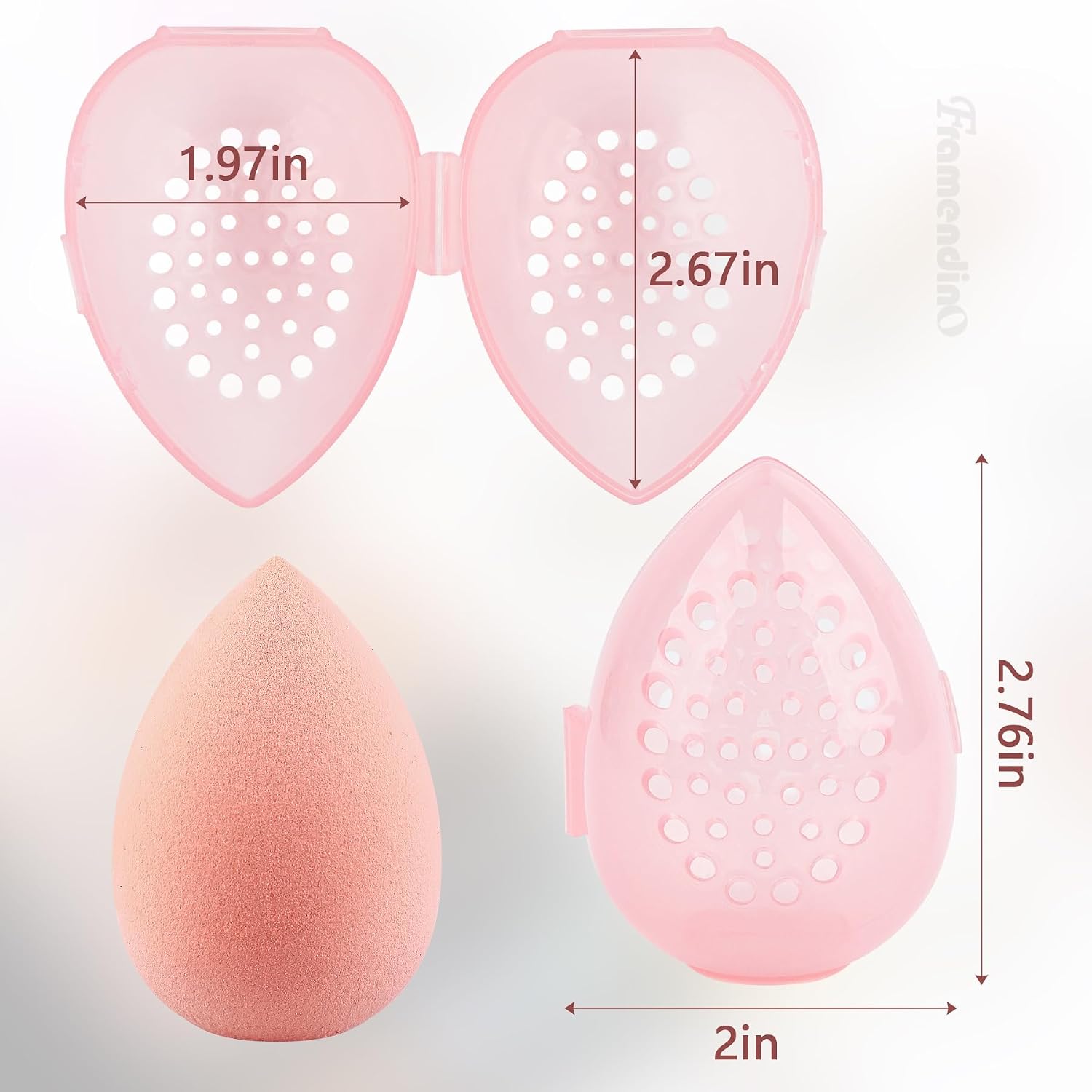 Framendino, 4 Pack Makeup Sponge Case Protective Plastic Beauty Sponge Container Clear Pink