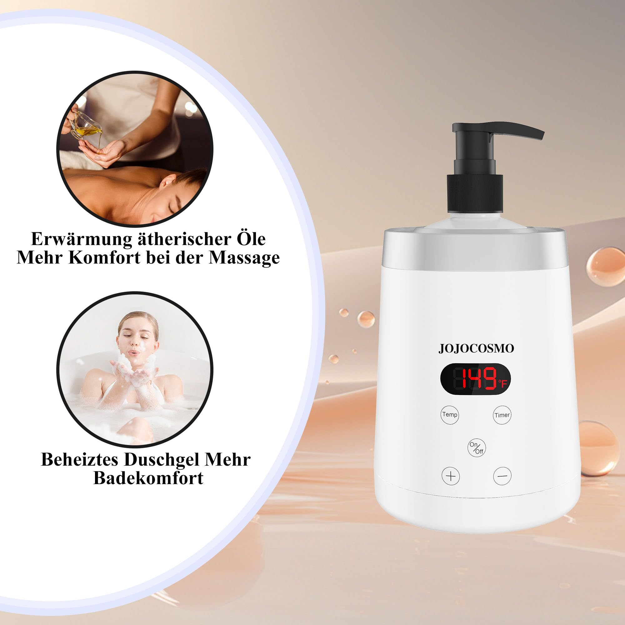 calentador de aceite para masaje, calentador corporal con dos dispensadores de aceite, calentamiento continuo entre 86 y 149°F, calienta el baño para salón, casa, spa, blanco
