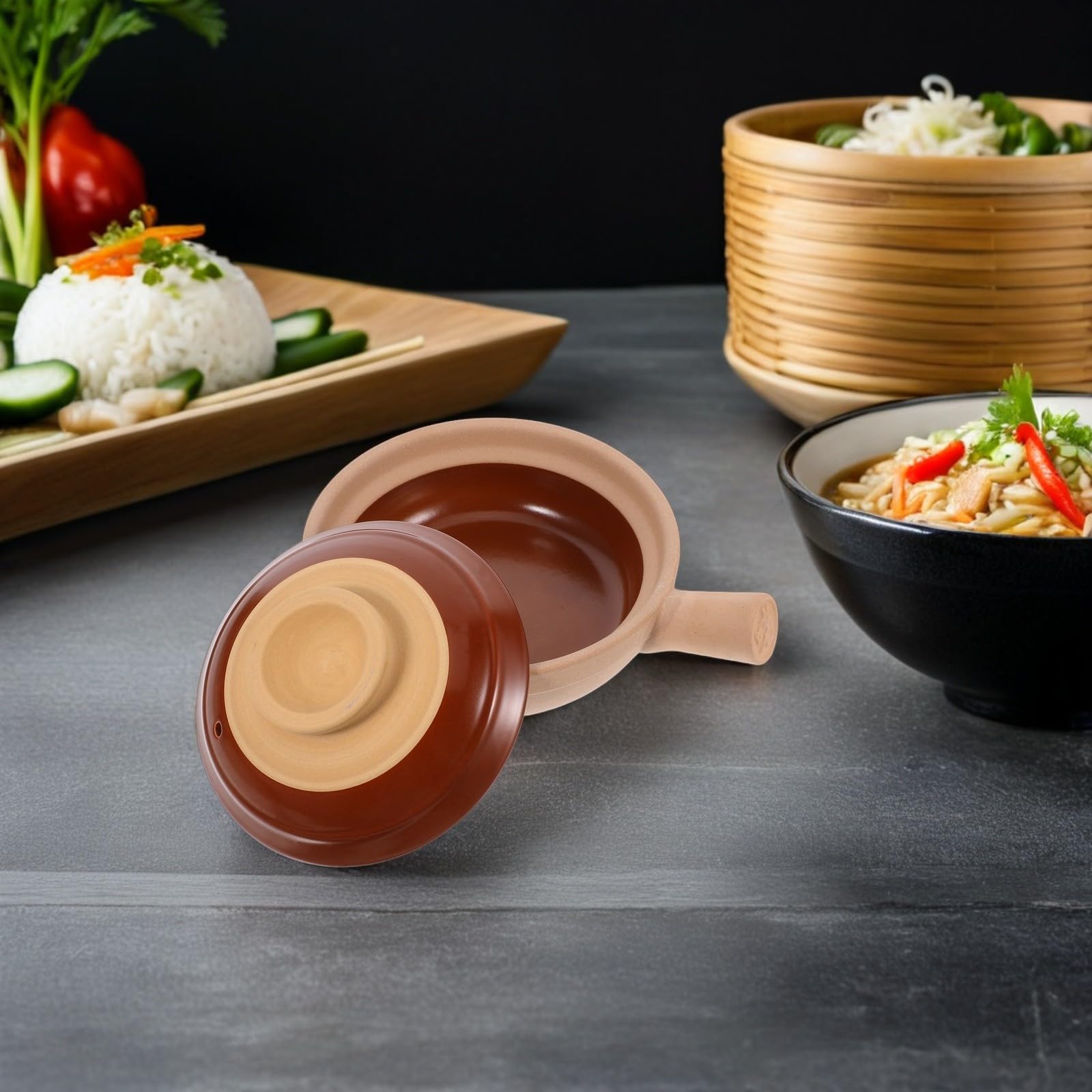 Casseruola in Argilla da Fornello 600ml con Coperchio