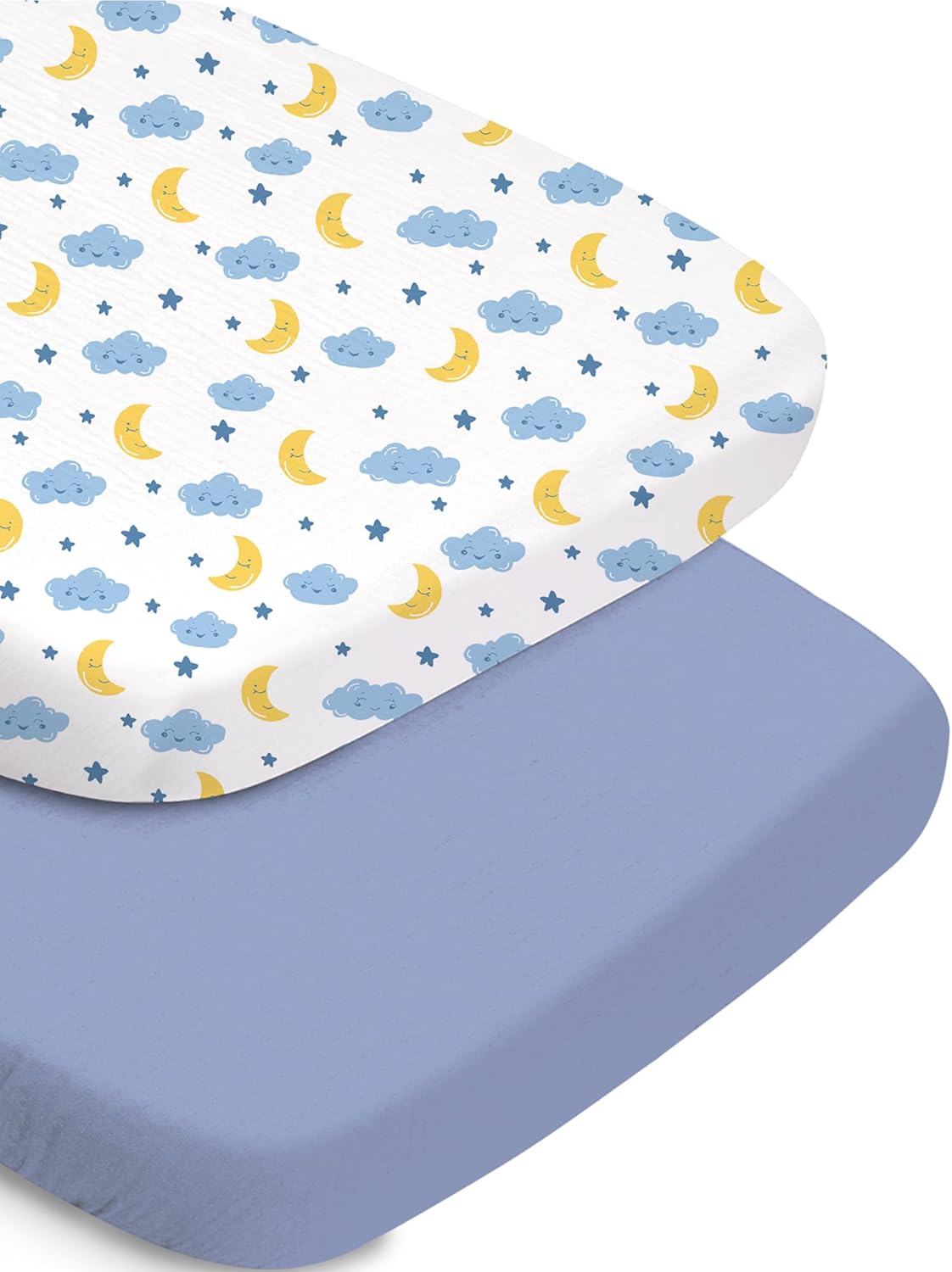 TotChill Baby Bassinet Sheets, Soft and Durable, Fits All Bassinet Mattresses Including Halo & Baby Delight, Cloud+Blue, Washable and Easy to Care for