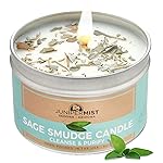 Sage Smudge Candle with White Sage Leaf (6oz) Manifest & Cleanse - Pure Sage Energy Cleansing Candle for Meditation - Spiritual for Protection & Intention - Soy Wax - Made in USA