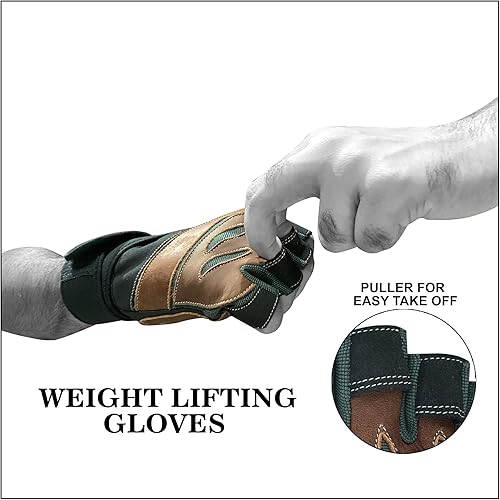 Miniatura 2 de Guantes acolchados de cuero para levantamiento de pesas para hombres y mujeres, para culturismo sin dedos, soporte de muñeca larga, entrenamiento,