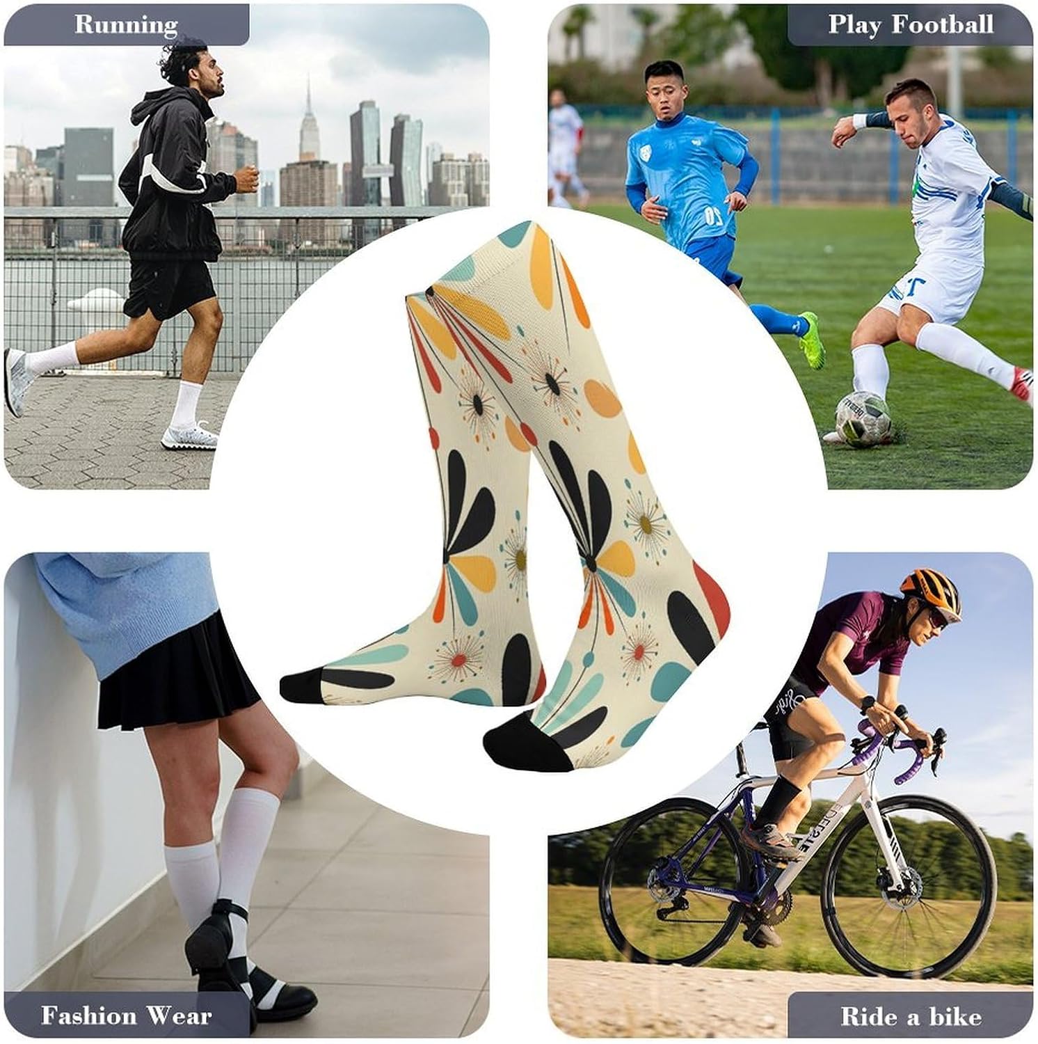 Retro Modern Compression Sock Circulation Support Socks Lightweight Knee High Tube Sock Over-The-Calf Sock for Adult