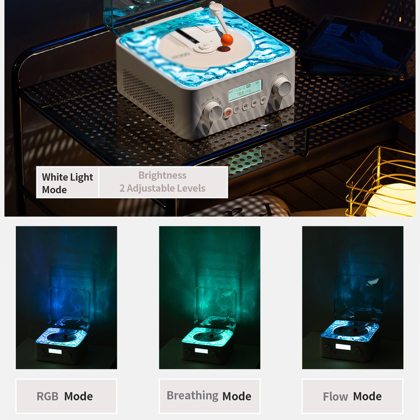 Lettore di Cassette Bluetooth CD Boombox Radio Portatile Wave Record, Rumore Bianco Marino con Luce Ambientale a Onde Interruttore Rotante, 8 Suoni Naturali Funzione Timer di spegnimento