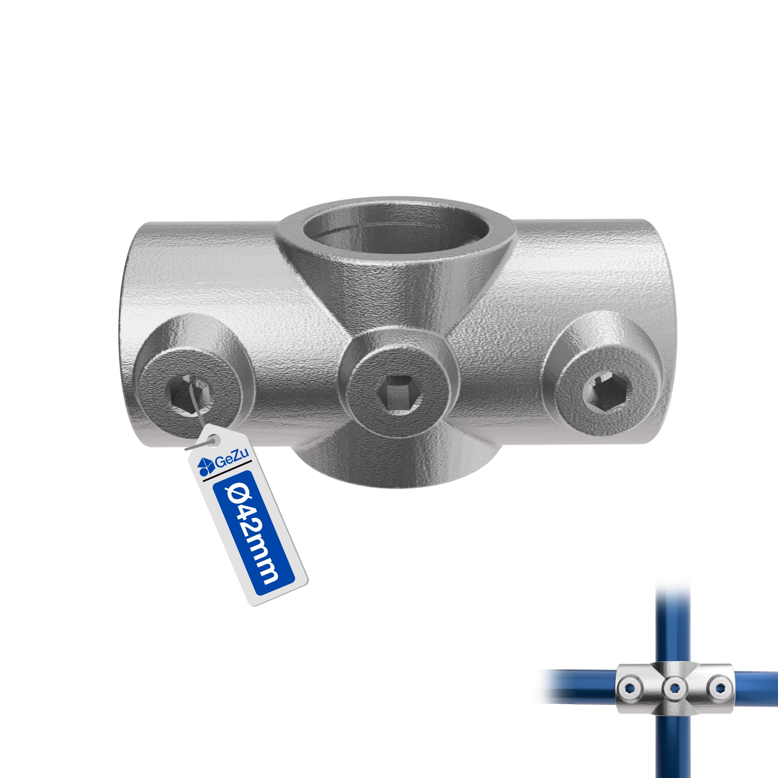 Gezu Impex Galvanised 2 Socket Cross Tube Clamp Ø 42 Mm Hot Dip Silver Tube Cross Clamp Pipe Fitting