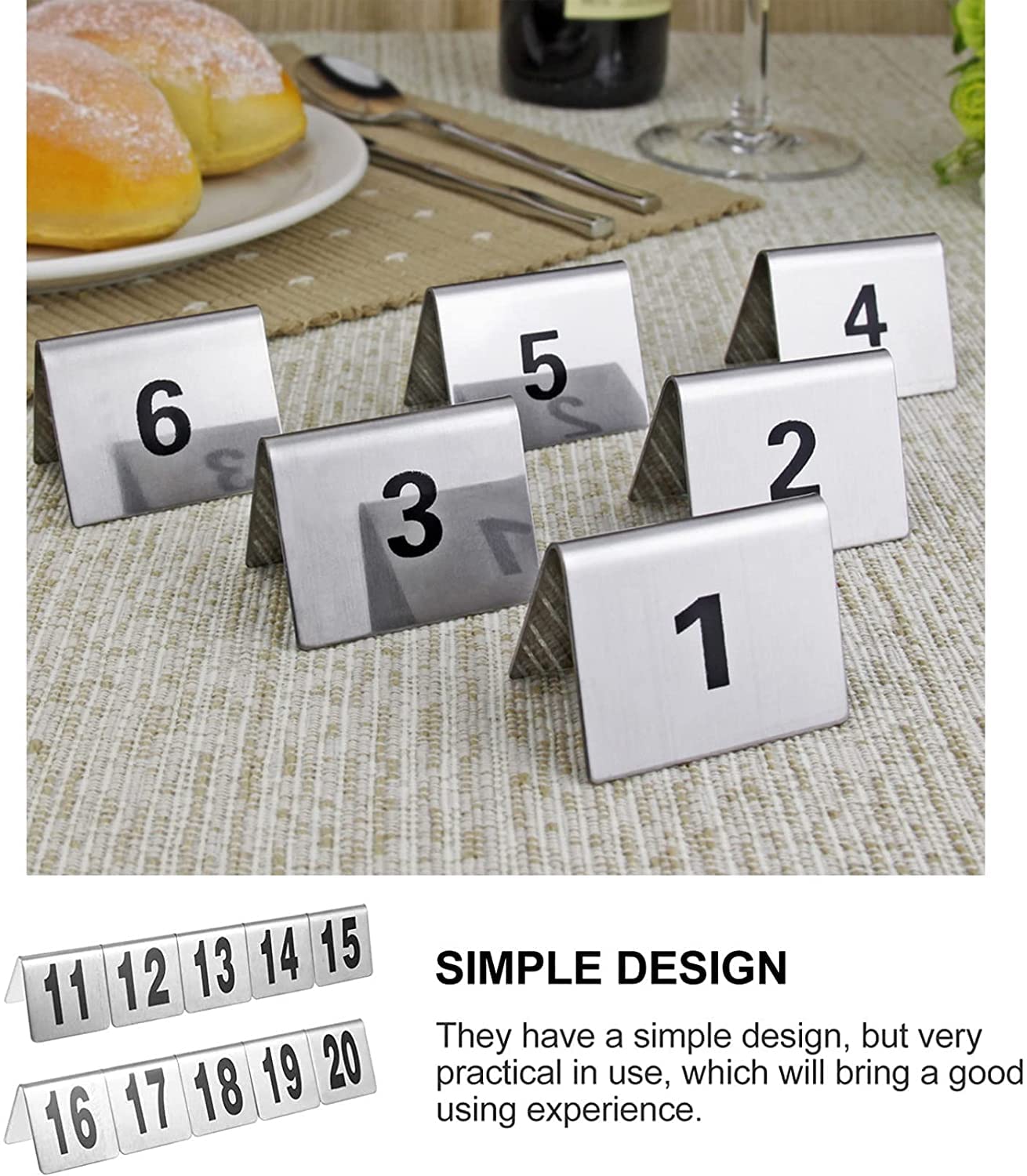 Tarjetas de número de mesa de acero inoxidable 1 a 50/1 a 100, tarjeta de restaurante digital, doble cara para un fácil reconocimiento, tarjeta de etiqueta de número de escritorio de visualización t