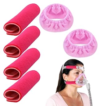 CPAP Mask Liners,6PCS Sleep Apnea Mask Liners with CPAP Anti-Indentation Pads Kit,CPAP Strap Covers,Sleep Apnea Mask Liners for CPAP,Suitable for Full-Face Cpap Masks Universal Size - Pink
