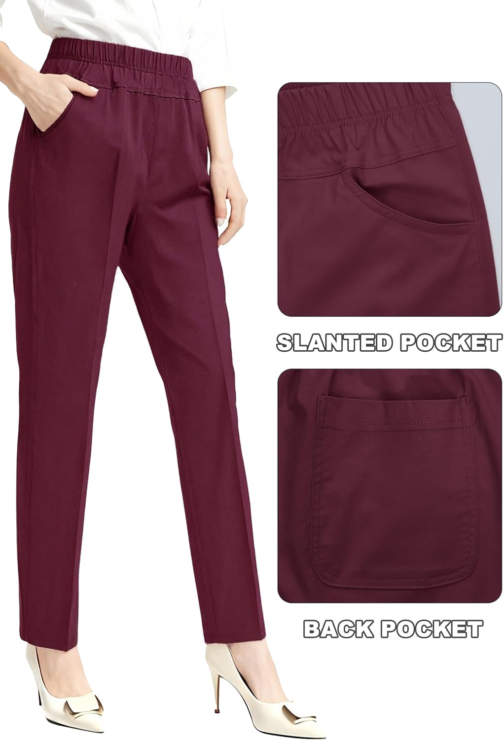 Soojun Womens Summer Elastic Waist Comfy Stretch Pull On Pants - Image 8